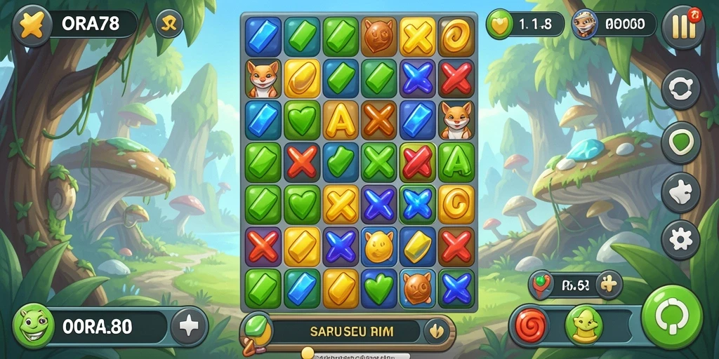 Tampilan gameplay ORA78 yang menakjubkan saat mencocokkan permata.