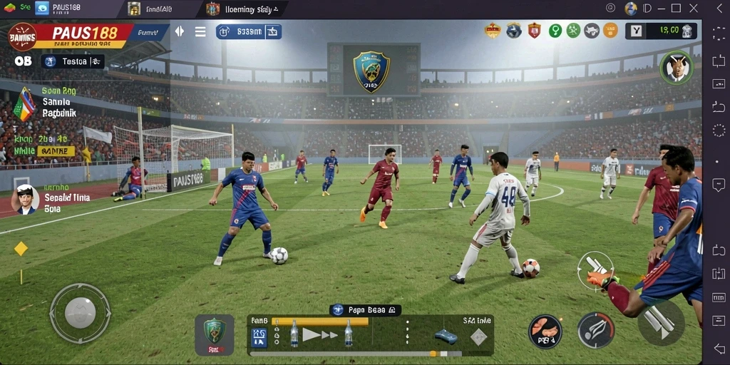 Gameplay seru PAUS188 dengan grafis menarik dan aksi sepak bola.