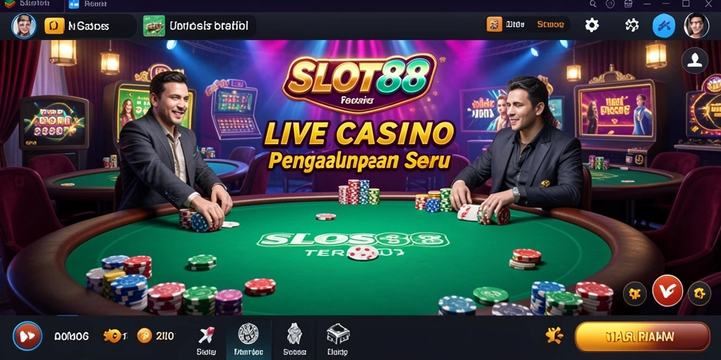 Screenshot permainan SLOT88 yang menampilkan dealer langsung dan gameplay menarik.